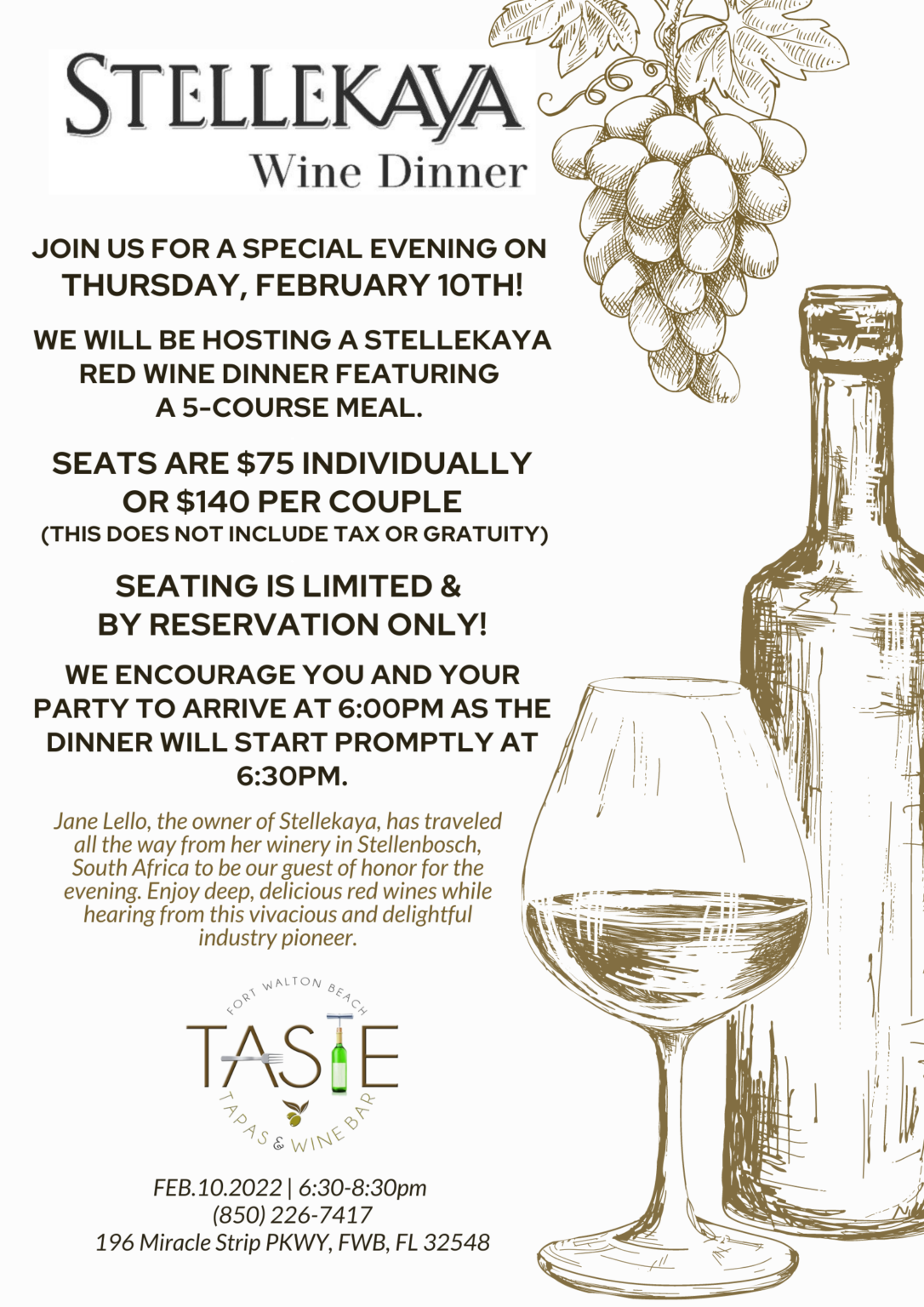 Stellekaya Wine Dinner At Taste Tapas Wine Get The Coast